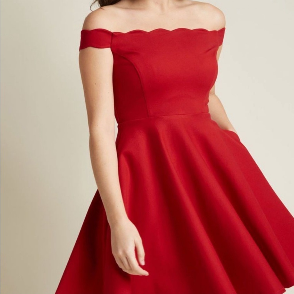 ModCloth Red Scallop Shoulder Dress NWOT